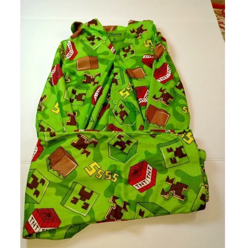 Minecraft Boys Pre-owned Green Graphics Pajama Set - Size 8